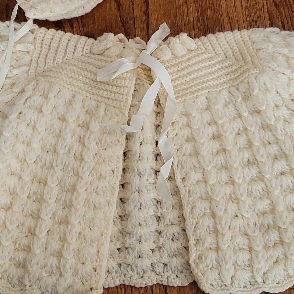 Vintage Handmade Knit Baby Sweater and Bonnet Set - Picture 2 of 11